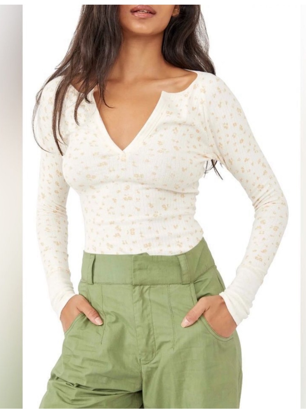 Free People Billie Split-neck Layering Top Sz S